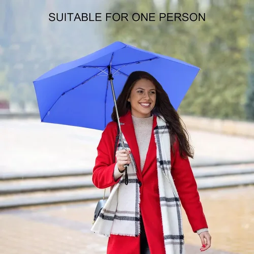 Vista 106 de LEAGERA Paraguas de viaje compacto para bolso, mango plano, impermeable para lluvia ligera