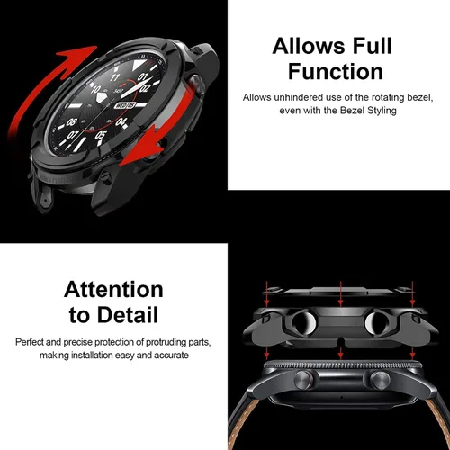 Vista 2 de E ECSEM Funda compatible con Samsung Galaxy Watch 6 Classic de 1.73 pulgadas y 1.77 pulgadas, carcasa de borde completo con anillo de bisel