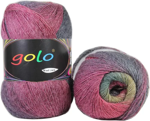 Vista 20 de Hilo de lana golo para tejer 200 yardas, hilo Cachemire multicolor arcoíris