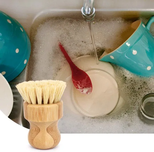 Vista 5 de Ezeso - Juego de 4 cepillos de bambú natural para fregar platos, olla de madera y cepillo para botellas