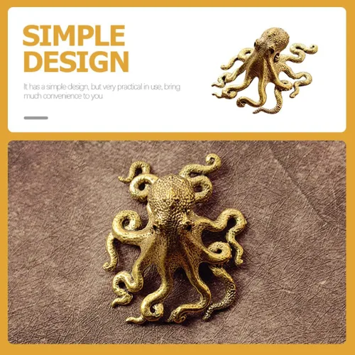 Vista 7 de BESPORTBLE Adorno de pulpo de latón, mini escultura de escritorio, figura de animal pequeño, decoración de oficina en casa, figura de arte de metal