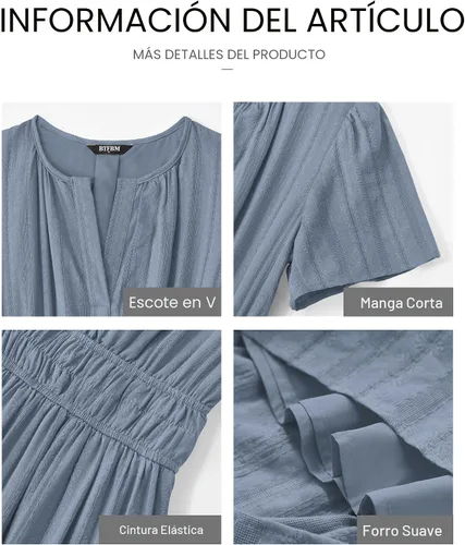 Vista 4 de BTFBM - Vestido largo casual de verano 2026 para mujer, vestido ligero de Gris azulado