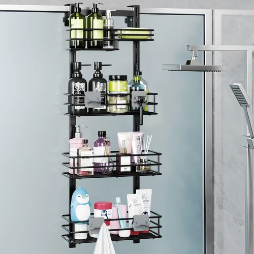 Vista 10 de Orimade Organizador de Ducha Sobre la Puerta Ajustable de 3 Niveles Negro, Estante Colgante para Baño a Prueba de Óxido con 4 Ganchos, Organizador