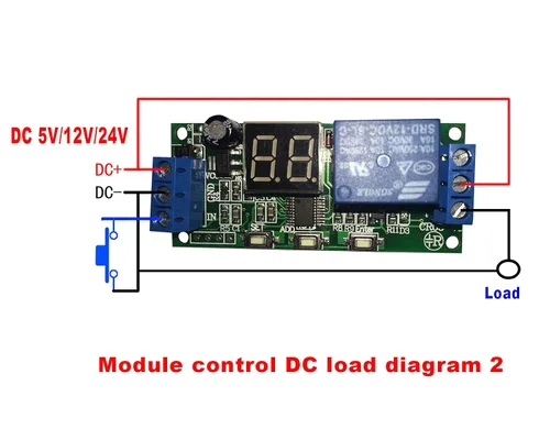 Vista 2 de Módulo de relé de encendido/apagado temporizador de retraso de ciclo infinito con pantalla led digital, CC 5V 12V 24V.