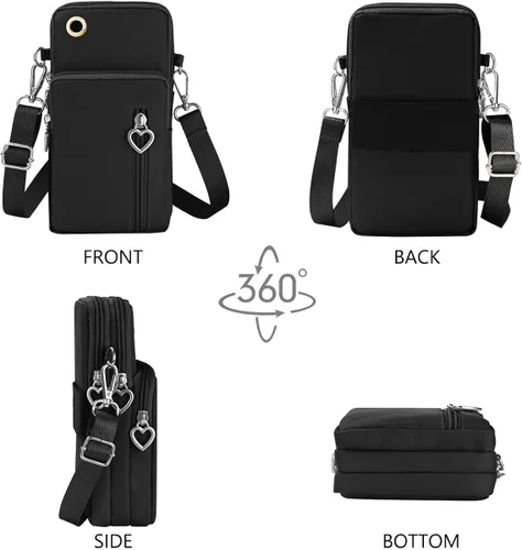 Vista 5 de Bolso cruzado para teléfono para mujer, bolso cruzado pequeño de nailon para hombro, bolso de brazo, bolso para teléfono celular, con puerto
