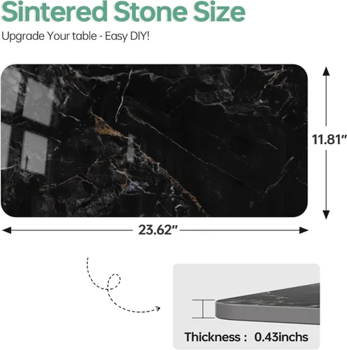 Vista 3 de Mesa rectangular de 23.6 x 11.8 pulgadas, mesa de piedra sinterizada negra, repuesto y cubierta de mármol para escritorio, resistente a los arañazos