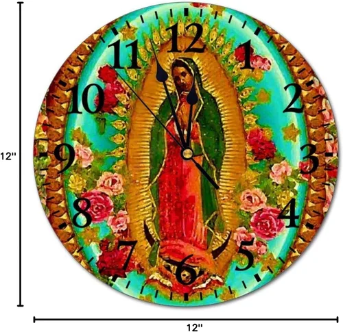 Vista 3 de Reloj de pared decorativo divertido Nuestra Señora Guadalupe Mexicana Santa Virgen María reloj de pared redondo silencioso sin tictac para oficina