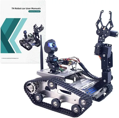 Vista 3 de Kit robot FPV Robot Car Kit con brazo robótico cámara HD para Mega 2560, vehículo robótico de chasis de tanque inteligente, aprendizaje inteligente