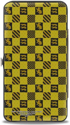 Vista 2 de Buckle-Down Bisagra de Buckle-Down para mujer - Harry Potter Hufflepuff CrestHeráldica Checkers DoradoBilletera Negra, Multicolor, 7 x 4 US, Varios