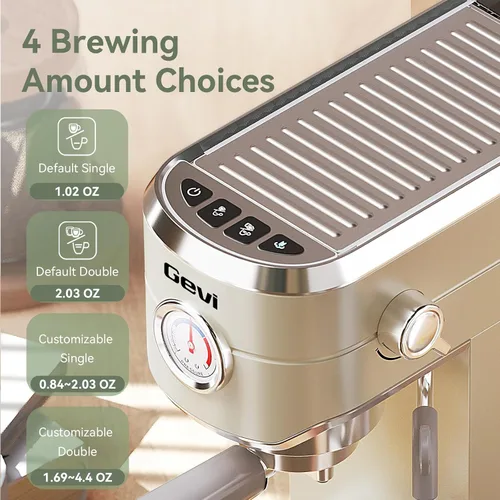 Vista 3 de Gevi Cafeteras comerciales para café expreso, máquina profesional de café con espumador de leche, máquinas de café expresso de acero inoxidable