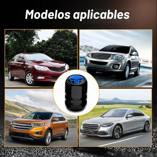 Vista 5 de Ajxn Paquete de 4 tapones de válvula de neumático de calavera, cubiertas herméticas a prueba de polvo para rueda de automóvil, tapas universales