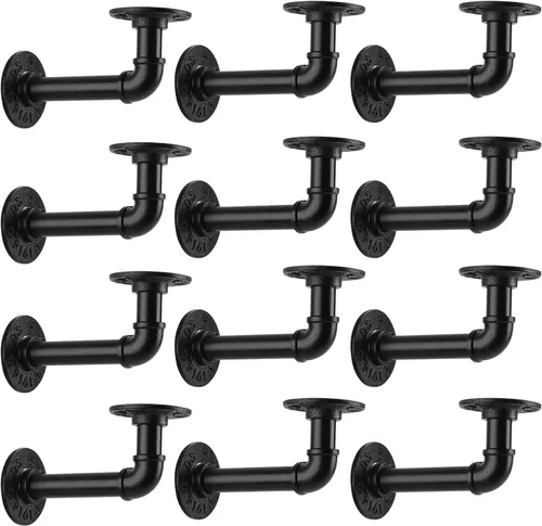 Vista 7 de Soporte de estante de tubo de 1/2 pulgada, soporte de estante flotante montado en la pared, soporte de metal colgante de pared punk de vapor