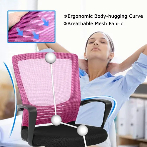Vista 5 de Silla de escritorio de malla para computadora con brazos de apoyo lumbar, elegante silla ejecutiva moderna y giratoria con soporte lumbar Negro