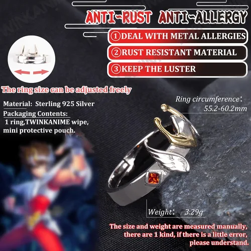 Vista 3 de TWINKANIME All 6 S925 Silver Ring Anime Sagittarius for Cosplay Open Band Adjustable Ring for Cosplay Prop