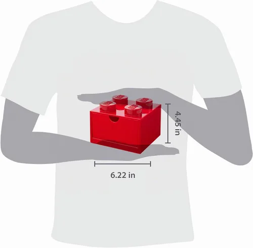 Vista 3 de Room Copenhagen LEGO Storage Brick 4 Cajón de Escritorio, Caja de Almacenamiento de Sobremesa Apilable de 4 Espigas, 6.2 x 6.2 x 4.4 pulgadas, Rojo