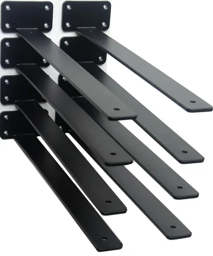 Vista 85 de Paquete de 2 - Soportes de estante en L ocultos negros de 4 pulgadas (1/5 pulgada de grosor) Soportes de estante flotante de hierro Soportes