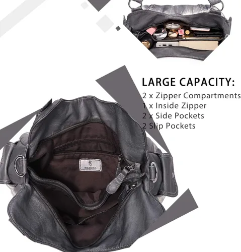 Vista 147 de Angel Barcelo - Bolsa de hombro amplia para mujer, diseño Hobo, cuero lavado