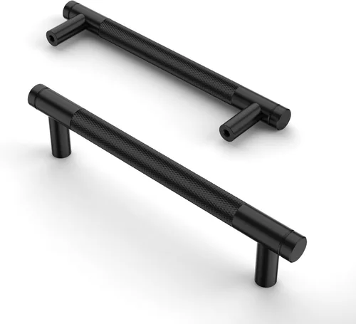 Vista 20 de Asidrama - Paquete de 10 tiradores para gabinete de 3 pulgadas (76mm) de color negro mate y bronce champán, manijas estriadas para gabinete
