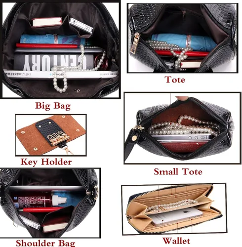 Vista 5 de Juego de 6 bolsas de mano para mujer, con asa superior, bolsa cruzada
