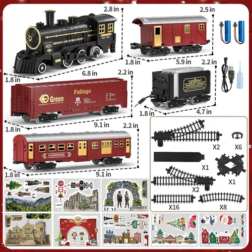 Vista 4 de NIPLOOOW Juego de tren para niños de 4 a 8 años, juguete de tren eléctrico con sonido realista, luces y humo para debajo del árbol de Navidad