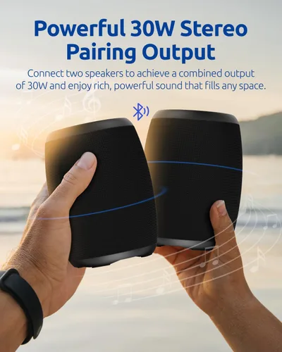 Vista 5 de Altavoz Bluetooth, altavoz inalámbrico portátil con potente sonido estéreo fuerte, BT5.3, IPX5 impermeable, emparejamiento TWS, para fiestas en casa