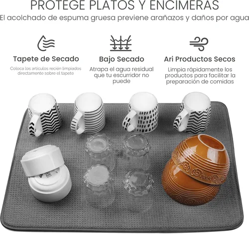 Vista 3 de Bellemain Tapete XXL para platos de 24 x 17 pulgadas (el tapete más grande) de microfibra, súper absorbente (gris)