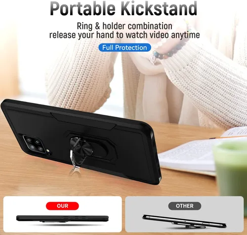 Vista 2 de Funda para Samsung Galaxy A42 5G con anillo de soporte, resistente protección de grado militar a prueba de golpes para Galaxy A42 5G Funda de Negro