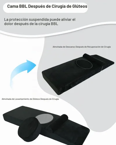 Vista 3 de BBL Bed After Surgery for Sleeping - Colchón de espuma de alta densidad con agujero y almohada brasileña de recuperación de glúteos con funda