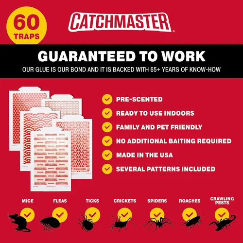 Vista 3 de Catchmaster Pro Strength - Juego de 60 tablas de pegamento para ratones e insectos, 60 unidades y 6 tablas de pegamento gigantes de Cricket XL