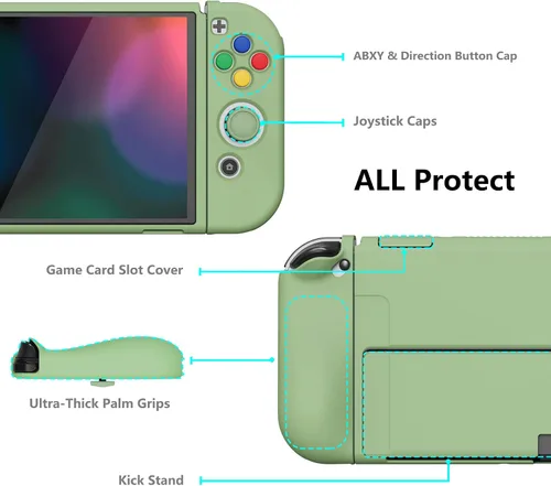 Vista 5 de PlayVital ZealProtect - Funda protectora suave para Nintendo Switch OLED, protector flexible Joycon Grip para Nintendo Switch OLED con tapas