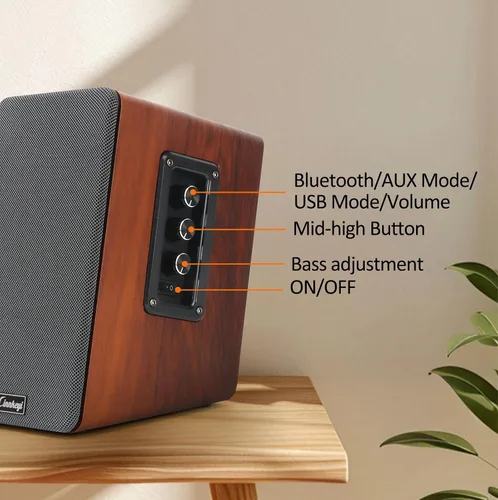 Vista 2 de Altavoces de PC de 50 W, altavoces de estantería de madera RCA, AUX