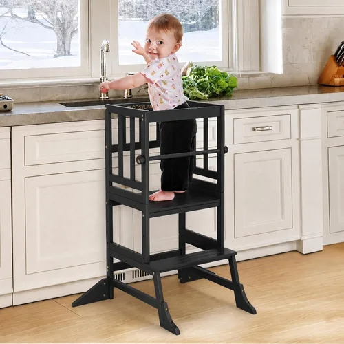 Vista 15 de COSYLAND Torre de pie para niños pequeños, taburete de cocina de altura Blanco