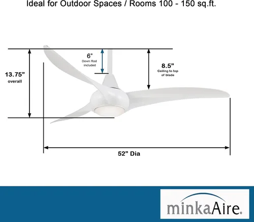 Vista 3 de Minka-Aire Ventilador de techo F844-WH Light Wave de 52 pulgadas, blanco con control remoto y control de pared adicional