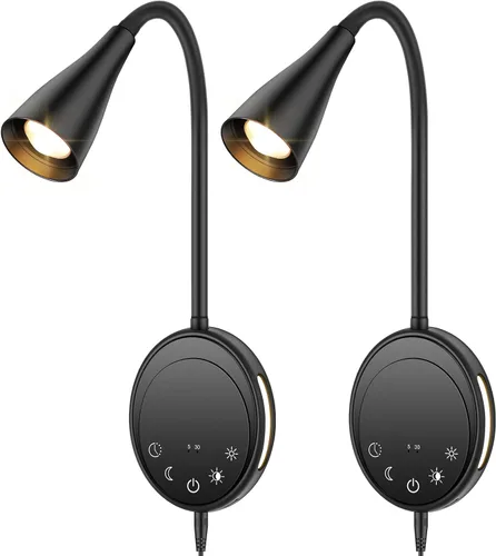 Vista 13 de SANKEDOU Luz de lectura LED para montaje en pared, luces de lectura de cabecera con control táctil, 5 regulables, salida USB, luz nocturna