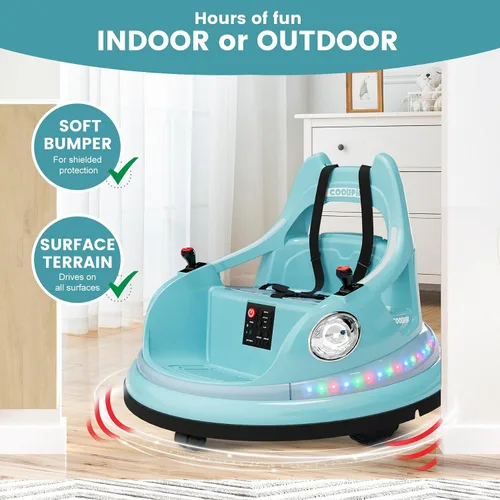 Vista 6 de Coche de parachoques para niños, auto eléctrico de 12 V para niños, auto de choque giratorio de 360° con control remoto para padres, 2 modos de Azul