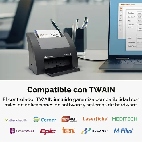 Vista 4 de Ambir nScan 690gt-AS Escáner de Tarjetas Vertical de Alta Velocidad para PC con Windows y MAC