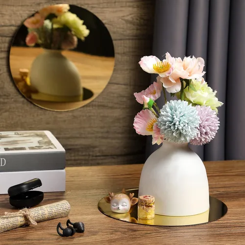 Vista 5 de Eersida 4 centros de mesa de espejo dorado de 8 pulgadas para mesa de acrílico dorado, placa de espejo redondo autoadhesiva para Navidad, boda