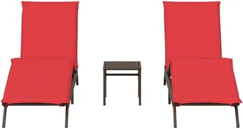 Vista 4 de Brown PE Rattan Sun Lounger Set, Adjustable Backrest, Powder-Coated Steel Frame, Plush Cushions, for Patio Garden Poolside
