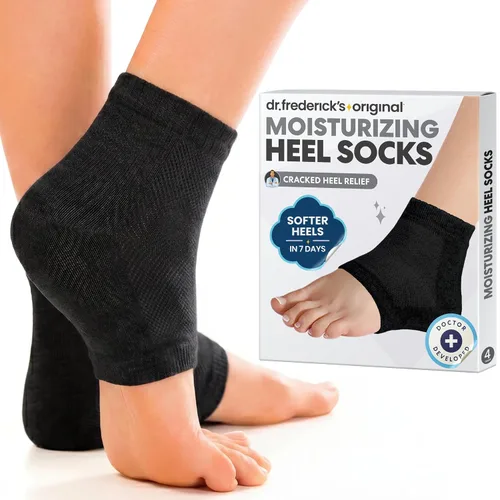 Vista 13 de Dr. Frederick's Original- Calcetines hidratantes para el tratamiento del talón agrietado/pies secos para mujeres y hombres, 2 pares, aloe verde