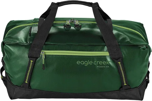 Vista 3 de Eagle Creek Migrate - Bolsa de viaje 100% reciclada, apertura de boca ancha y correas de mochila para guardar, Bosque, 60 L