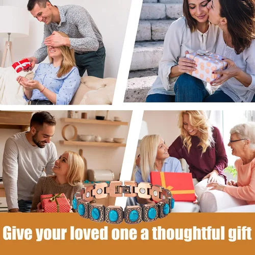 Vista 6 de MagVIVACE Pulsera de cobre para mujer y articulación, pulseras magnéticas turquesa con imanes, regalos de joyería para el día de la madre, Metal
