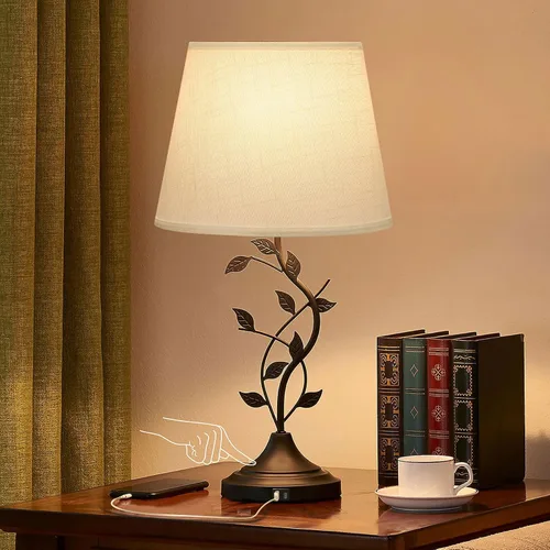 Vista 11 de Kakanuo Lámpara de mesa para mesita de noche, lámpara para sala de estar con puertos de carga USB-A y USB-C, lámpara de dormitorio alta tradicional