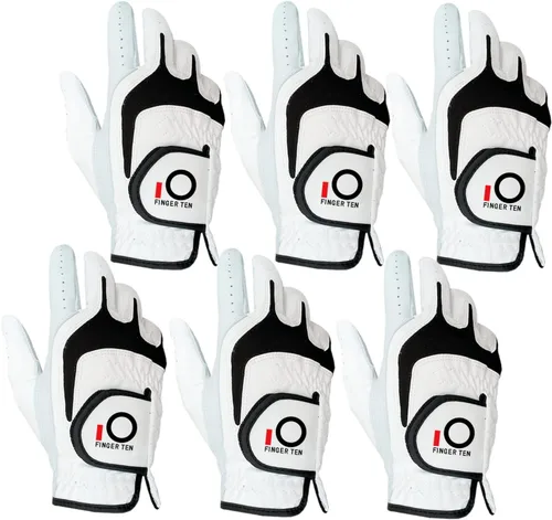 Vista 8 de FINGER TEN Mens Golf Gloves Leather Palm Value 6 Pack