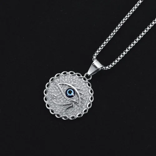 Vista 6 de SILBAZ Evil Eye Necklace Blue Eye RoundHamsaEye of HorusEvil Eye Lucky Necklace Stainless Steel Lucky Zircon Pendant Jewelry Gifts for Women Men