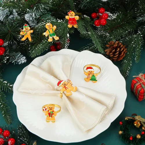 Vista 4 de WILLBOND 12 servilleteros de Navidad para cenas de Navidad, fiestas, accesorios de decoración de mesa de adorno de boda, (estilo adorable)