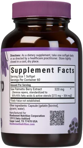 Vista 2 de BLUEBONNET Nutrición Extracto de bayas de palma enana americana extra fuerte estándar Prostate Health; Non-GMO, Gluten-Free, Soy-Free