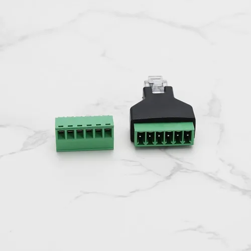 Vista 6 de 2 unids RJ12 adaptador de audio conector Ethernet RJ12 6P6C macho a 6 pines tornillo terminales adaptador conector hogar accesorios de audio