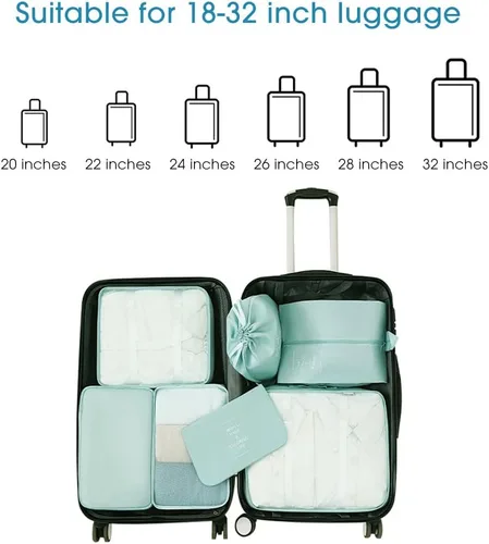 Vista 7 de Organizadores de equipaje de viaje, organizadores de equipaje para maleta, cubos de embalaje de viaje para maleta, bolsa esencial de viaje ligera