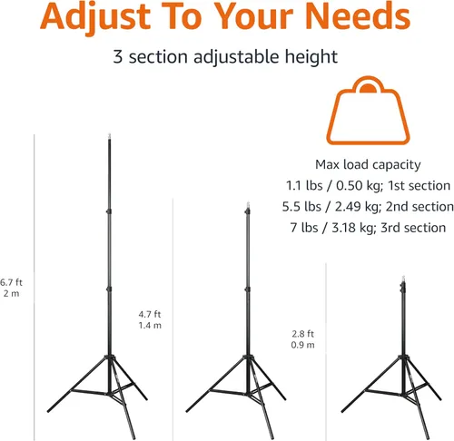 Vista 3 de Amazon Basics Soporte de trípode de fotografía de aluminio ligero con estuche - 2.8 - 6.7 pies, negro