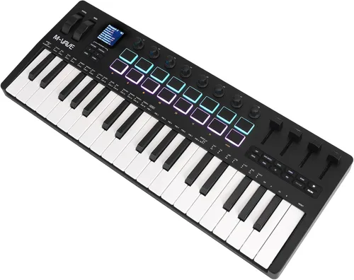 Vista 14 de M-VAVE Controlador de teclado USB MIDI de 25 teclas con 16 almohadillas de batería retroiluminadas, Bluetooth, teclado dinámico semi-pesado